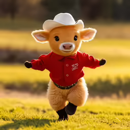 a stuffed animal is wearing a hat and shirt