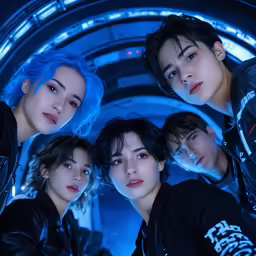 four members of exo - boys posing for the camera