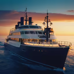 an ocean liner boat in the middle of a sunset