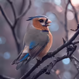 a bird with blue and brown feathers is perched on a branch