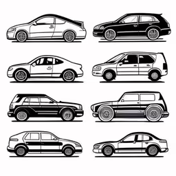 six different kinds of cars on a white background,car icon set on white background