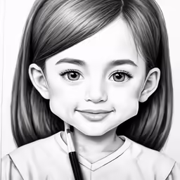 a pencil drawing of a girl with long hair and bangs