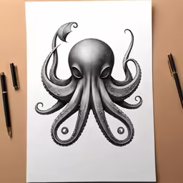 an octopus with tentacles on a sheet of paper