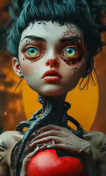the doll has some strange eyes and it looks like she is in the flesh