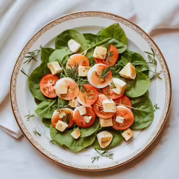 a plate topped with salad and dressing next to a napkin
