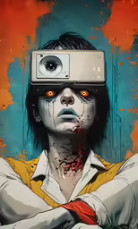 a painting of a man with eye makeup on
