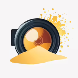 a camera with the lens turned off and yellow paint on it