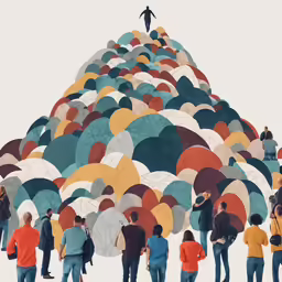 some people are standing and looking up at a huge display of umbrellas