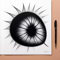 an illustration of a black and white ball with spiky petals on it