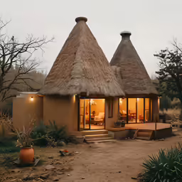 two tall brown buildings next to each other with some stairs
