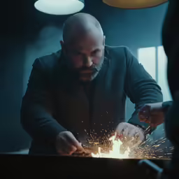 a man using sparks while standing in front of him