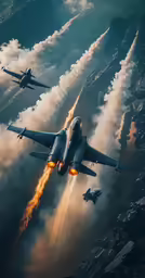 the two planes have a trail of smoke in the air