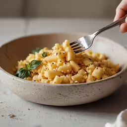 someone has taken a fork from a plate of cooked pasta