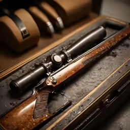 a rifle is inside of an open briefcase