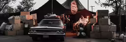 a pickup truck with several boxes stacked on top