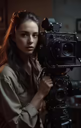 woman holding up a camera in the dark