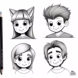 sketches of people with different faces in the style of an animal