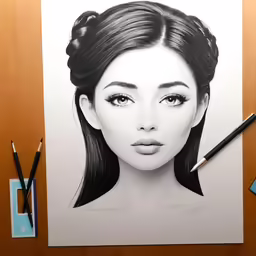 an art work featuring a female in the background