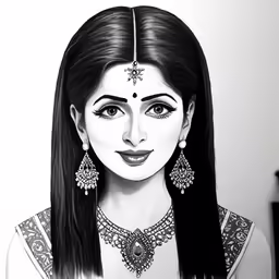 a woman with black hair and a large necklace