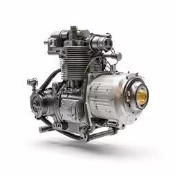an engine on a white surface is shown