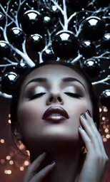 woman posing under an elaborate lit up ball