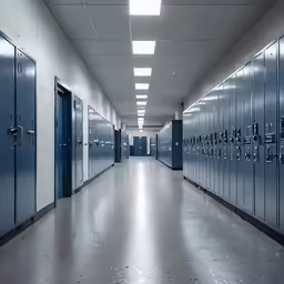 a row of lockers line the wall at the school hallway