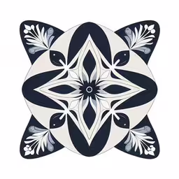 an ornate and fancy black and white artwork with flowers,the white and blue flower in this design is also part of the artwork