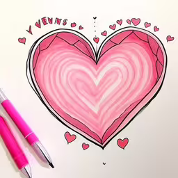 a drawing of a heart that has been drawn on paper with a pen,a valentine heart with the word venus inside and hearts drawn in it