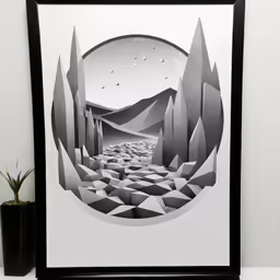 a large black and white painting on a wall