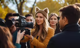 a group of people wearing animal ears holding up cameras