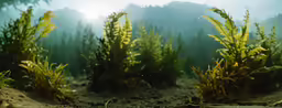 underwater view of sea weedy land, with water spraying over the plants