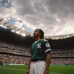 man in green jersey with baseball bat standing in stadium