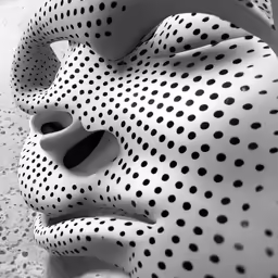 a black and white photo of a sculpture that looks like it has holes in its face