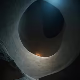 a tunnel with light at the end and person walking in the distance