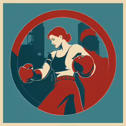 the woman boxer is ready to hit the ball,a woman standing in front of a red circle