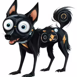 a cartoon dog with big eyes wearing goggles