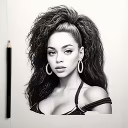 a black and white photo of a woman with large hoop earrings