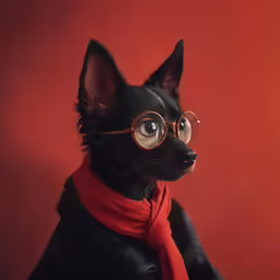 a chihuahua wearing glasses and a red scarf