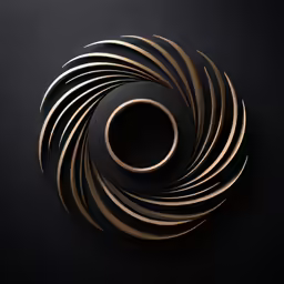 an abstract, 3d rendering of gold circles on black background