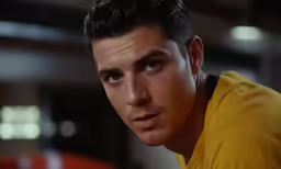 an adult male wearing yellow looking into the distance