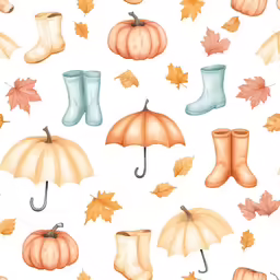 a pattern with several different autumn leaves and boots