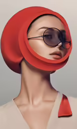 a woman with a red hat and eye glasses is photographed