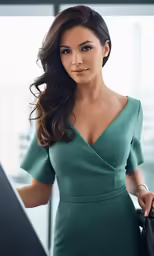 an attractive woman with a green dress