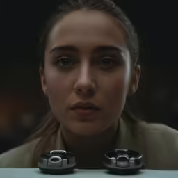 a girl has two identical phones on her head