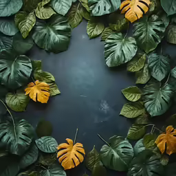 overhead view of green, yellow and green leaves