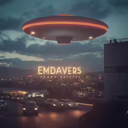 an enormous neon sign is over an area in the background