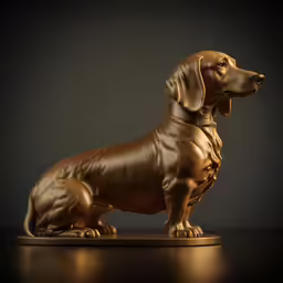 a golden statue of a dog on a table