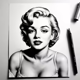 a black and white drawing of a woman