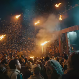 an event with people and lit torches