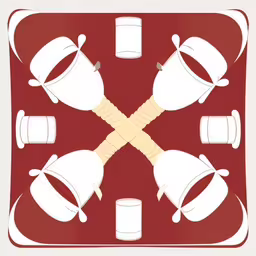 a red table that has two mugs on top